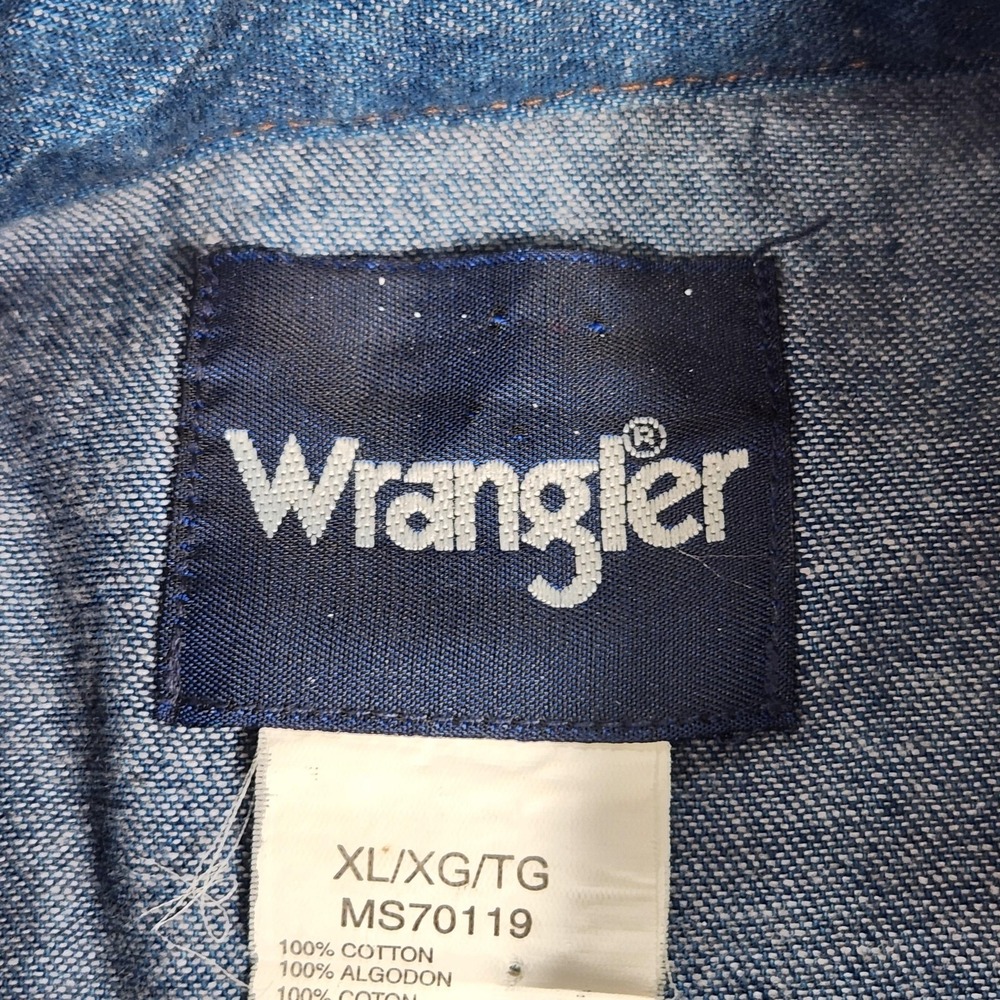 Wrangler Shirt Mens XL Blue Denim Western Pearl Snap Long Sleeve Cowboy Workwear - Picture 4 of 13